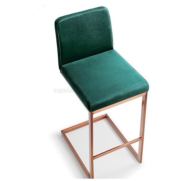 European Style Green Crush Velevt Brass Bar Stool for House