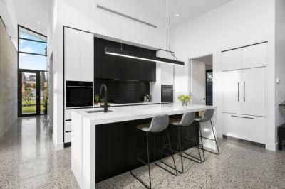 Modern Australian Style Flat Black and White Simple Kitchen Cabinets with Island