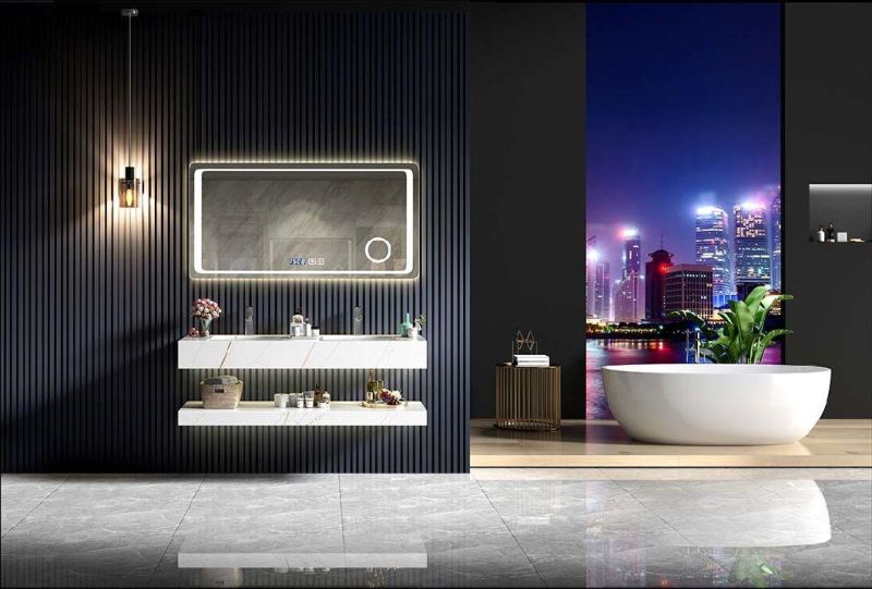 Modern Hotel Style Wall Mounted Plywood Bathroom Vanity MDF Cabinet Hot Selling Free Standing Vanity with LED Mirror