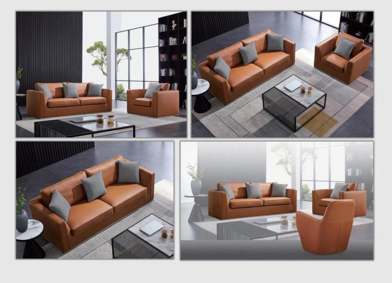 Zode High End Modern Home Furniture Couch Simple Three Seater Brown Leather Living Room Sofa