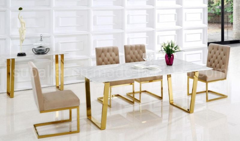 Modern Marble Rectangle Gold Metal Dining Table For 4 Person