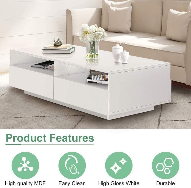 Modern White Glossy Coffee Table Cocktail Table End Table for Living Room Home Office Furniture