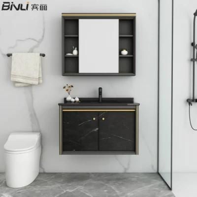 800mm Width Black Modern Design Wholesale Aluminum Bathroom Vanity Wall Cabinet Furniture