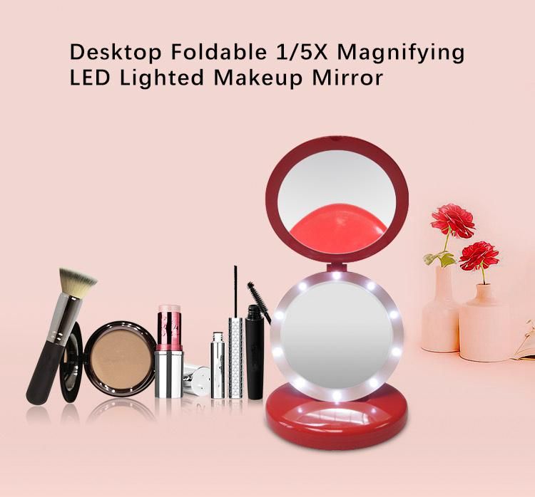 Table Foldable Double Sided Makeup Mirror with LED Lights