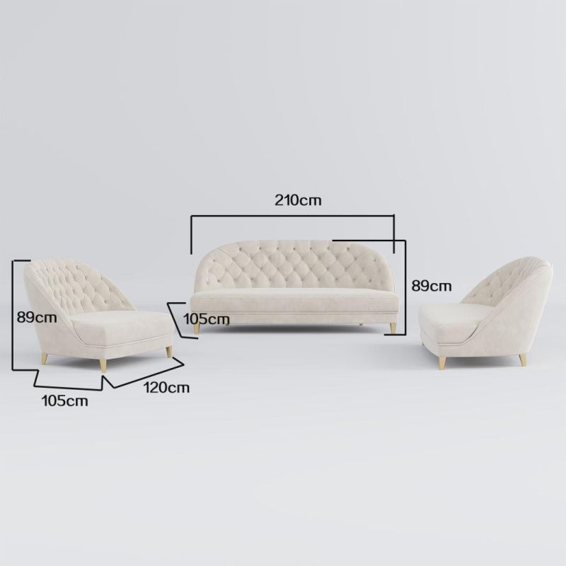 High End Metal Leg Modern Leisure Sofa Furniture Set Nordic Style Fabric Couch with Single Chair