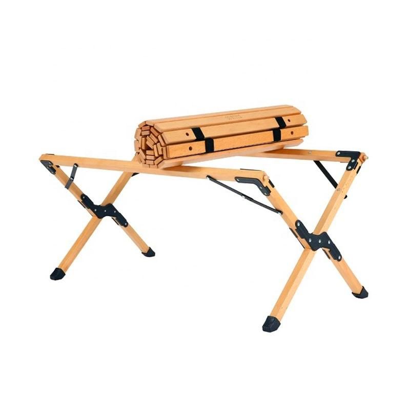 High Quality Portable Picnic Beech Wooden Folding Camping Egg Roll Table