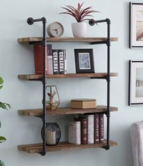 4-Shelf Retro Cast Iron Pipe Shelf Unit, Metal Decorative Pipe Fitting Book Shelf for Home