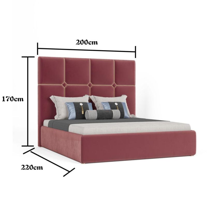 Classical Design Luxury King Size Hotel Home Furniture Leather Bed with Big Size Headboard