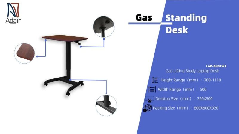 Pneumatic Gas Lifting Height Adjustable Movable Laptop Office Tripod Standing Desk