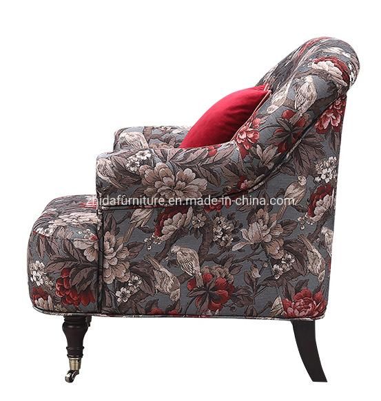 Flower Pattern Wooden Armrest Living Room Chair Hotel Bedroom Area