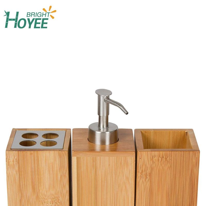 Bamboo Soap Dispenser Set Includes Pump Soap Dispenser, Toothbrush Holder