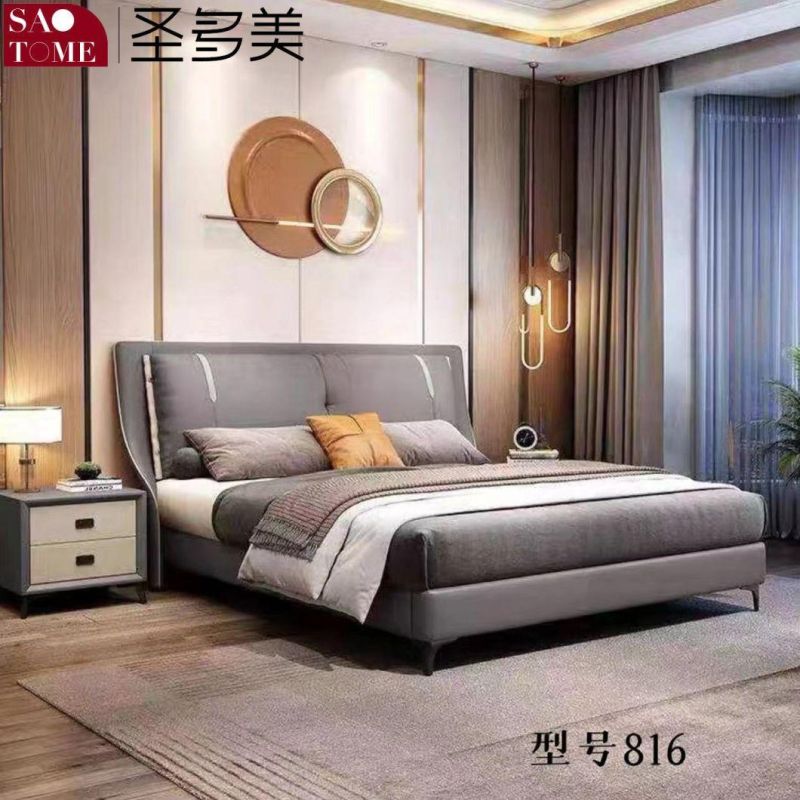 Modern Luxury Hotel Bedroom Furniture Dark Grey Leather Double Bed 1.5m 1.8m