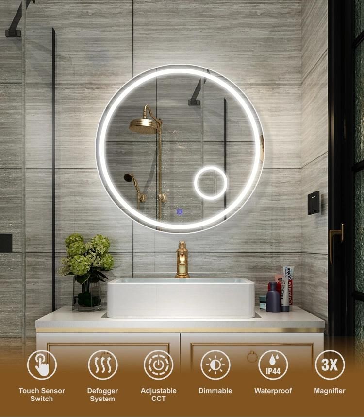 Smart Modern Room Framed Illuminated Round LED Bath Mirror with Light