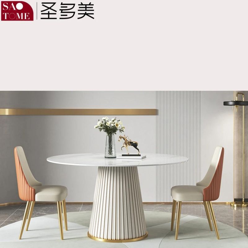 Modern Living Room Rock Board Furniture PU Leather Facing Round Dining Table