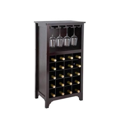 Black MDF Wine Rack 20 Bottles with Wooden Skin