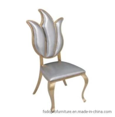 European Style Retro Pattern Stainless Steel PU Dining Chair