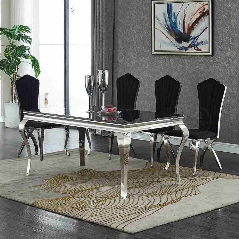 Modern Rectangle 6chairs Black Glass Dining Table for Home