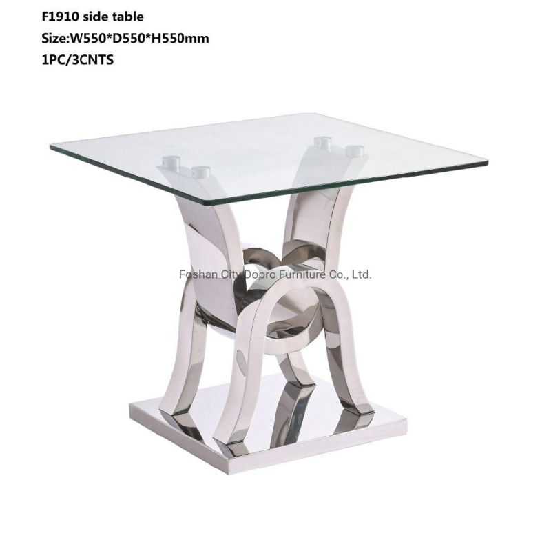 Dopro Modern Stainless Steel Mirror Polished Dining Table D1910 with Clear Tempered Glass