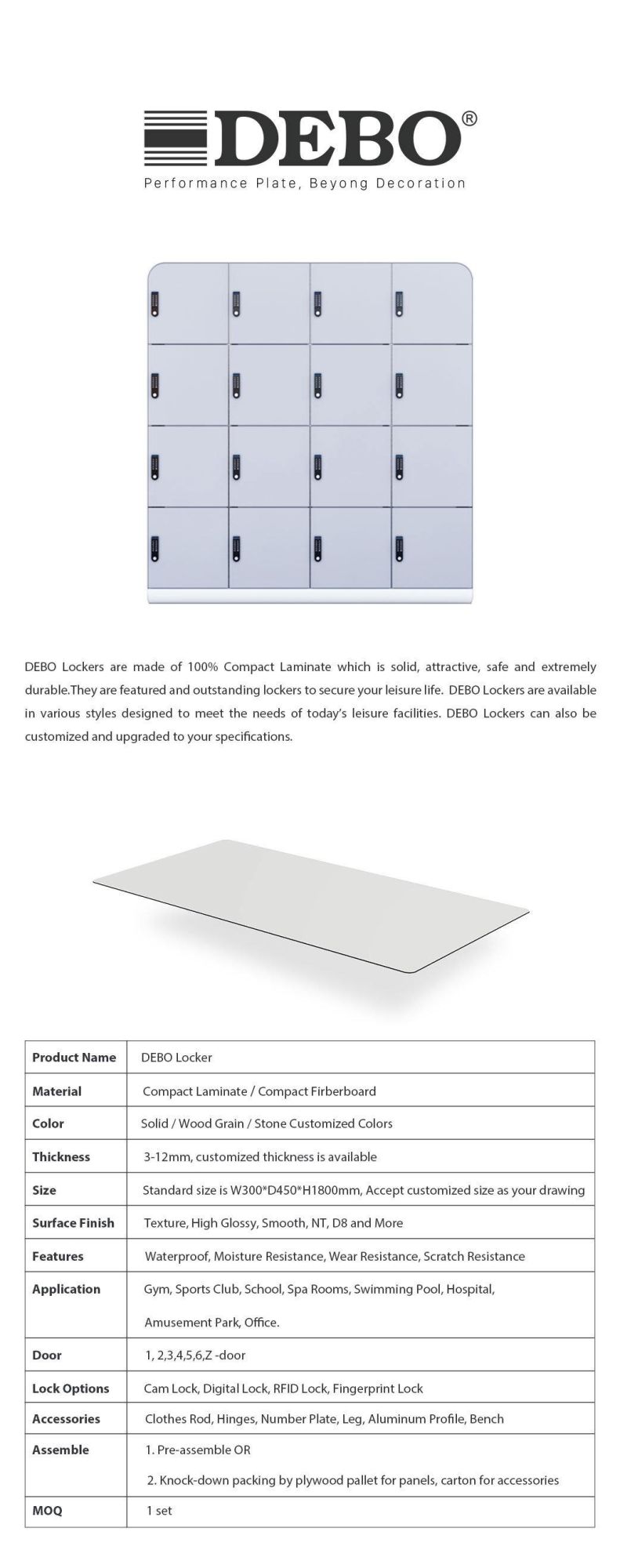 Modern Design 12mm HPL Compact Laminate Locker Complex for Fitness Clubs