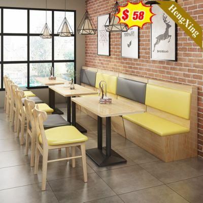 Modern Design Wooden Restaurant Furniture Square Dining Table with Metal Base