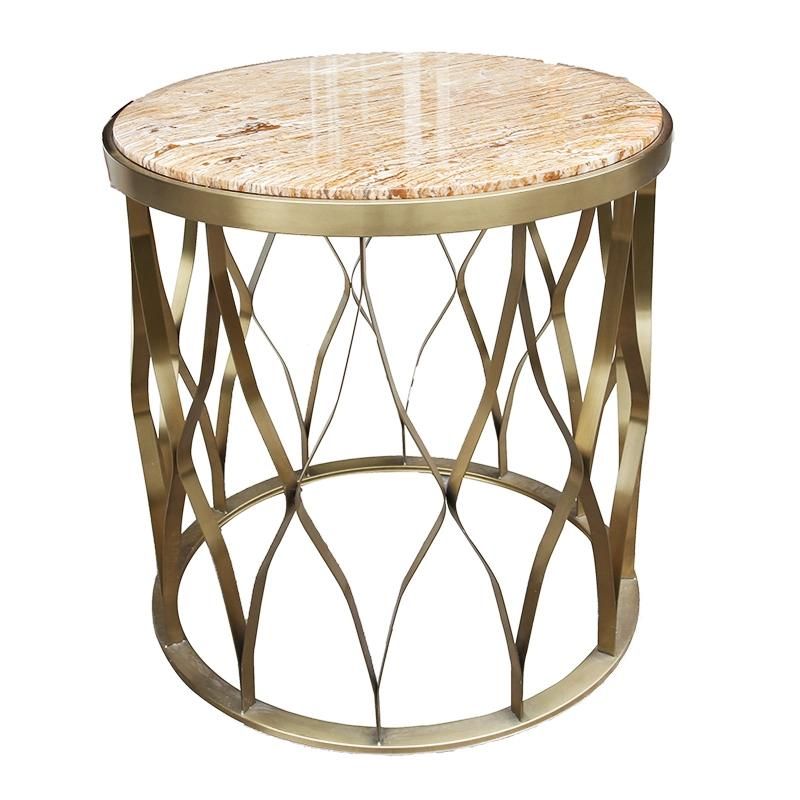 Gold Color Stainless Steel Coffee Table Tempered Glass Side Table