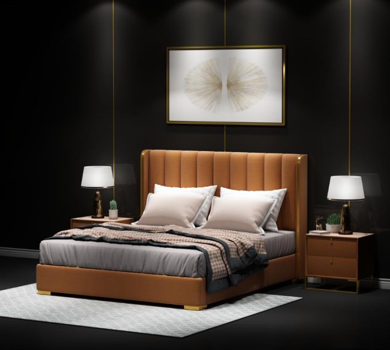 Hot Sale Latest Modern European Bedroom Furniture Set Luxury Design Leather Double King Size and Queen Size Bed