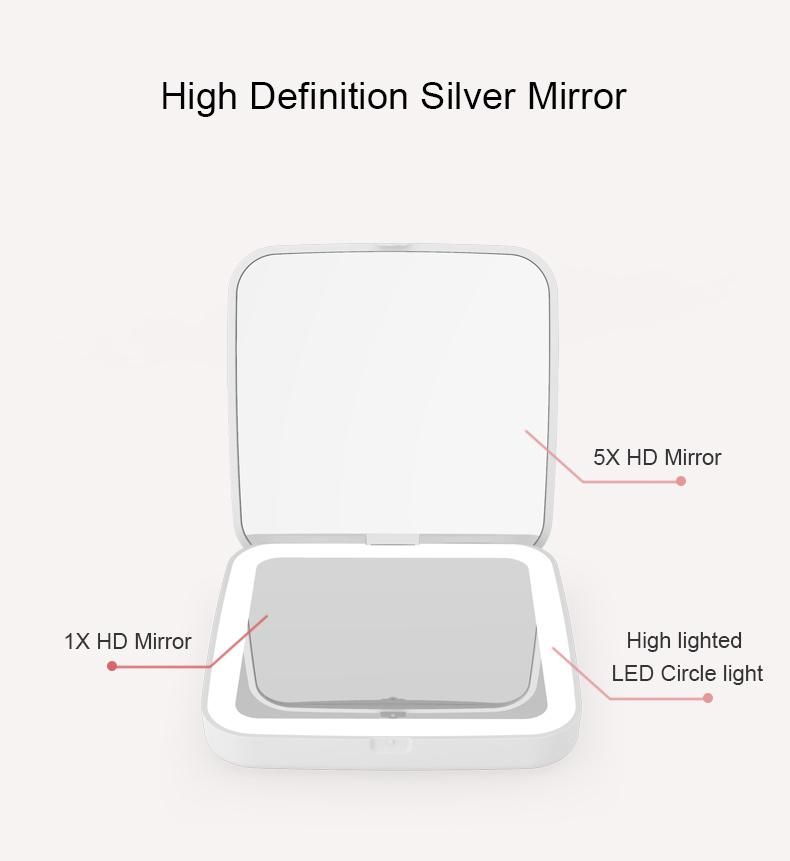 5X Magnifying Square Double Side 1000mAh Battery Lighted LED Compacted Pocket Mirrors