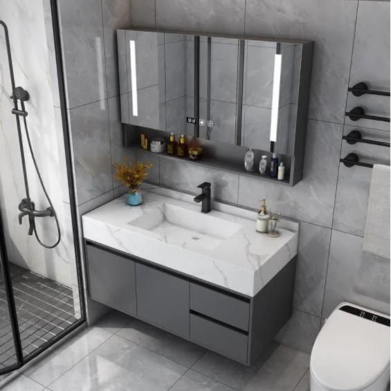 Modern Simple Rock Board Double Basin Bathroom Cabinet Combination Landing Intelligent Light Luxury Washbasin Toilet Wash Basin Cabinet