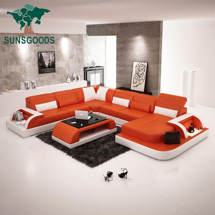 European Italy U Shape Home Modern Leisure Comfortable Chaise Living Room Furniture Leather Sofa