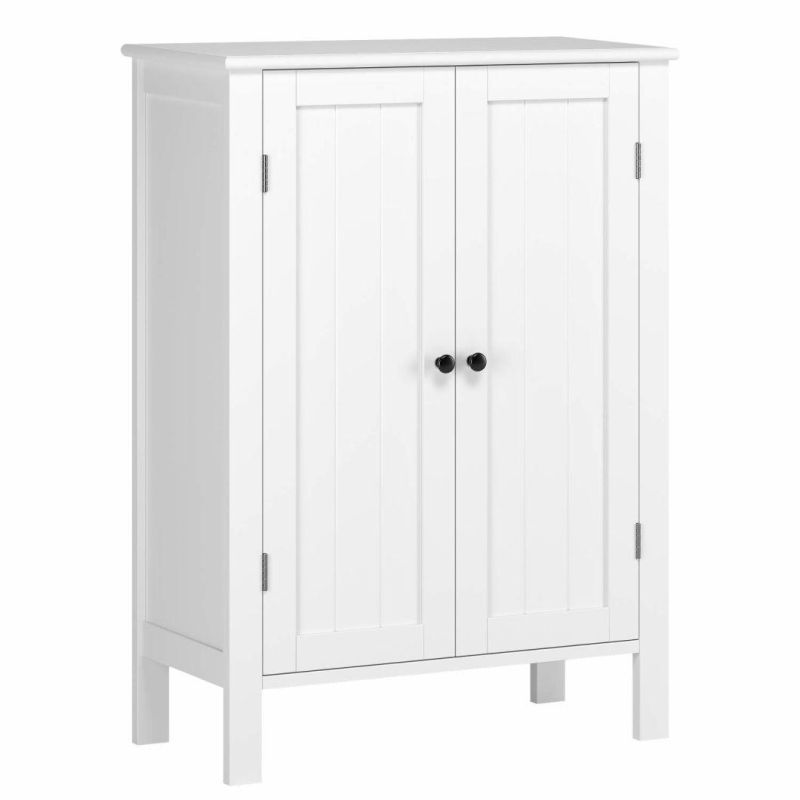 Home Furniture White Bathroom Floor Cabinet Living Room Furniture with Double Doors and Adjustable Shelf