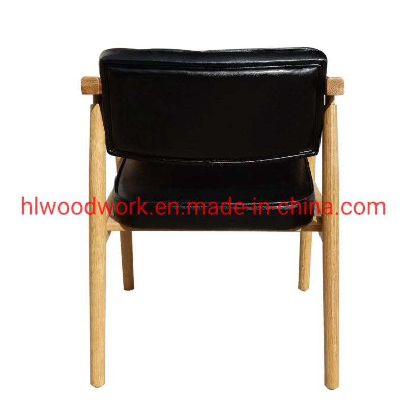 Leisure Chair Dining Chair Oak Wood Frame Natural Color Black PU Cushion Wooden Chair furniture Living Room Furniture