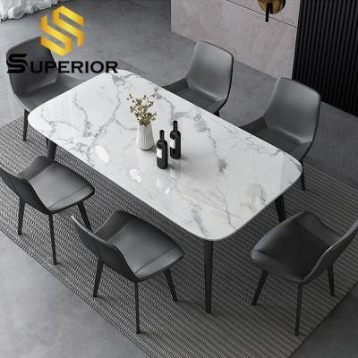 Hot Sale Contemporary Marble Dining Table with Black Iron Legs