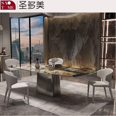 Modern High-Grade Rock Furniture Stainless Steel Gray Titanium Dining Table