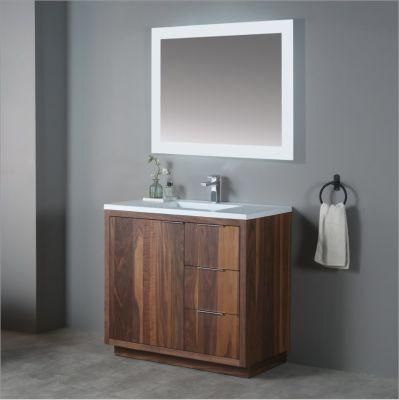 Simple Solid Wood Bathroom Furniture with Ceramics Countertop Modern