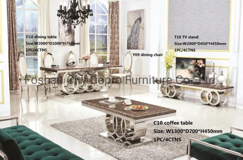 Classic Audi Marble Dining Table D10, Stainless Steel Polished Shiny