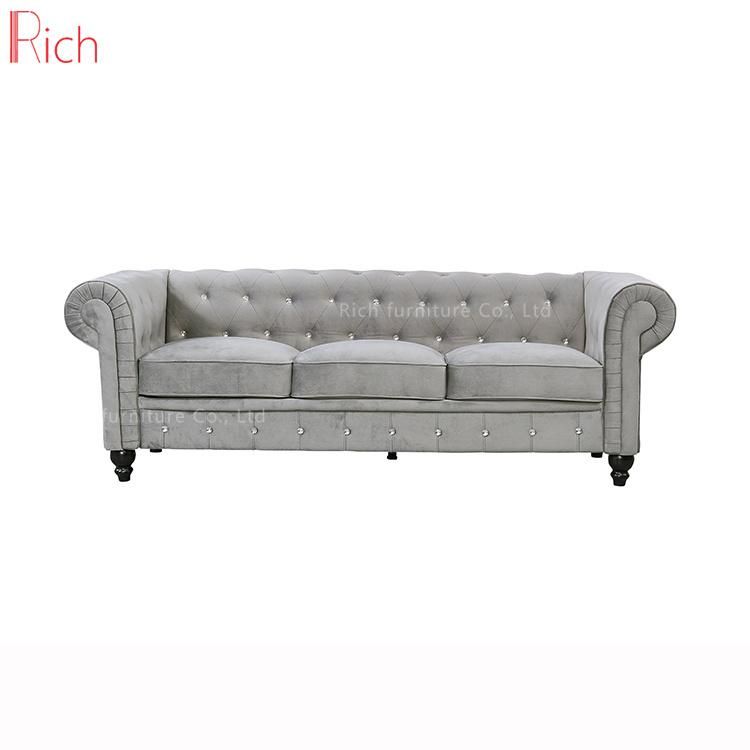 New Design Velvet Chesterfield Sofa Modern Upholstery Living Room Sofa Furniture 3 Seater