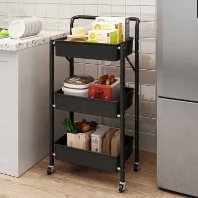 Home Furniture Folding Utility Cart Steel 3-Tier Kitchen Cart