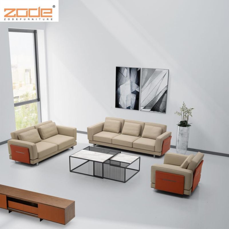 Zode MID-Century Modern Sofa Tufted Leather Sofa 3 Seater Living Room Sofa