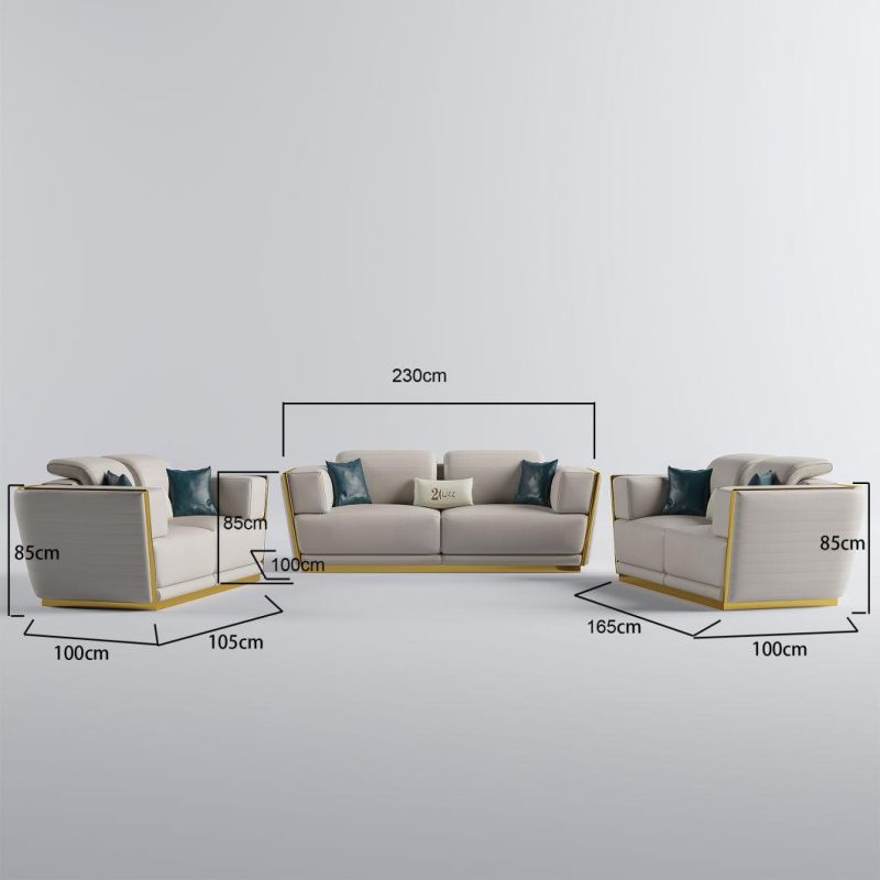 Luxury Contemporary Style Sectional Home Furniture Italian Design Living Room Gold Metal Frame Genuine Leather Sofa