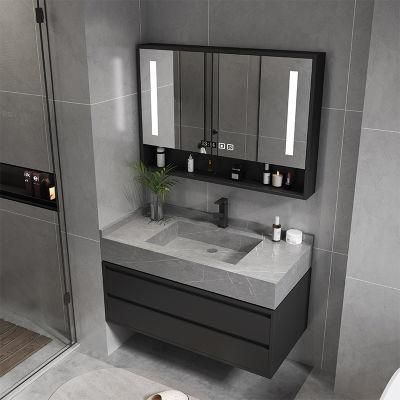 Simple Rock Board Chinese Light Luxury Solid Wood Bathroom Cabinet