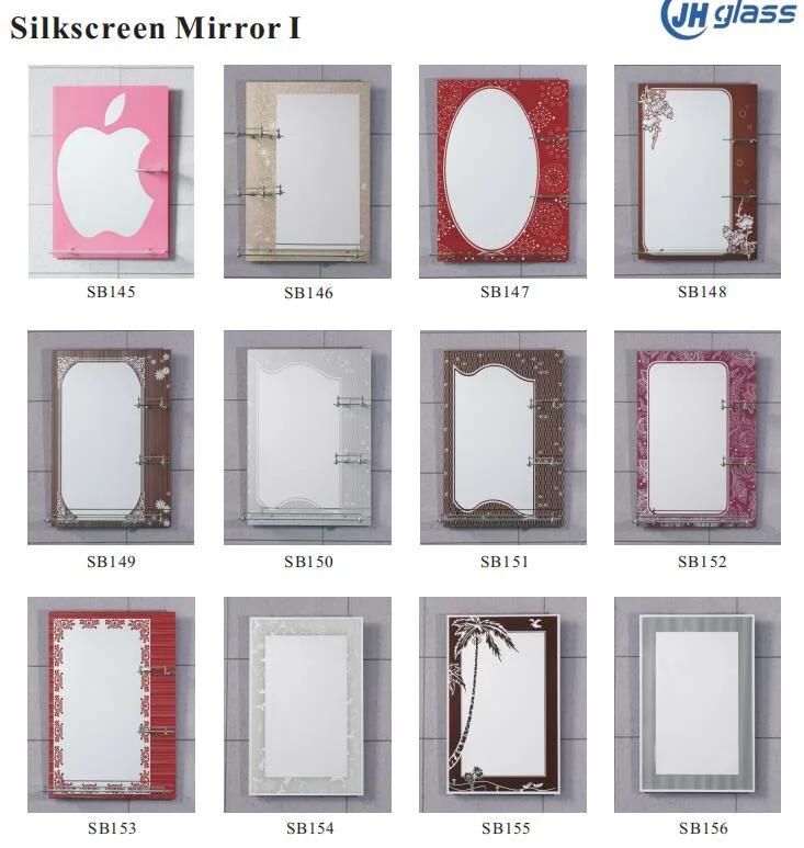 Decorative Resin Glass Bathroom Mirror with Glass Shelf