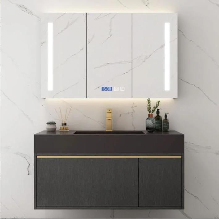 New Design China Factory Wholesale Nordic Bathroom Vanity with Round LED Intellegent Mirror