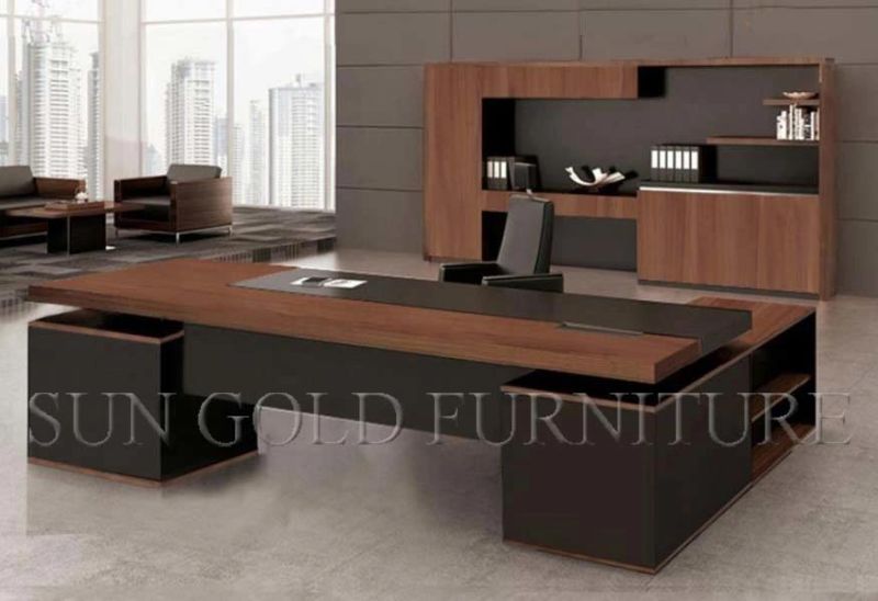 Modern L Shape Office Executive Table Boss Desk with Wall Bookshelf