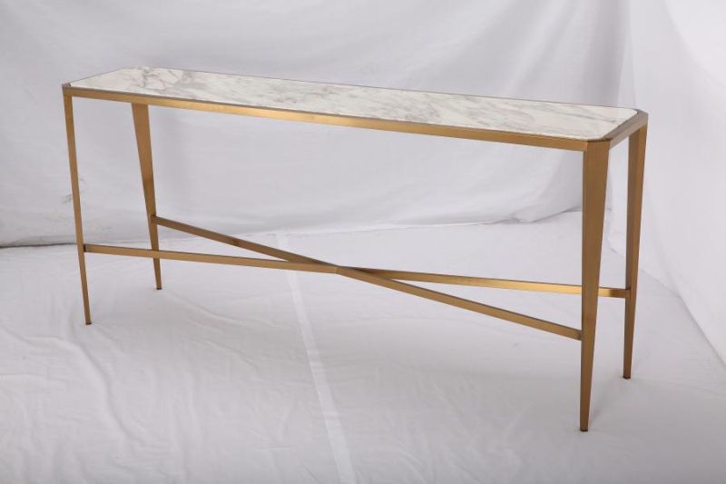 Rectangular Gold Frame and Black Marble Top Console Table Home Furniture