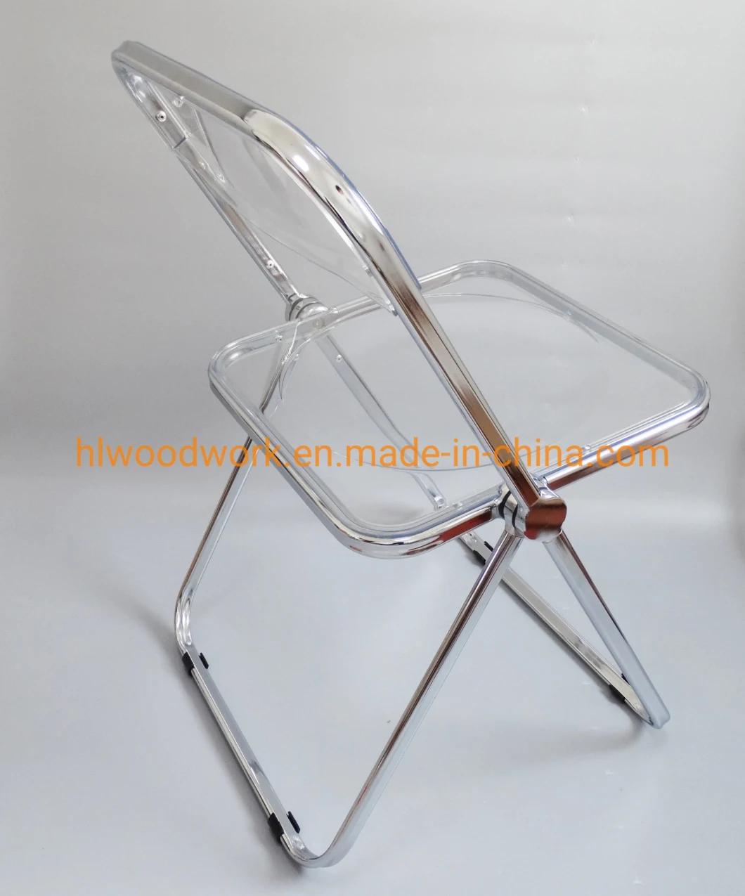 Modern Transparent Grey Folding Chair PC Plastic Outdoor Chair Chrome Frame Office Bar Dining Leisure Banquet Wedding Meeting Chair Plastic Dining Chair