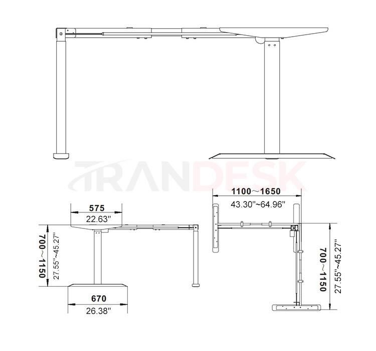 Cheap Electric Desk for L Sharped Single Motor Standing Desk