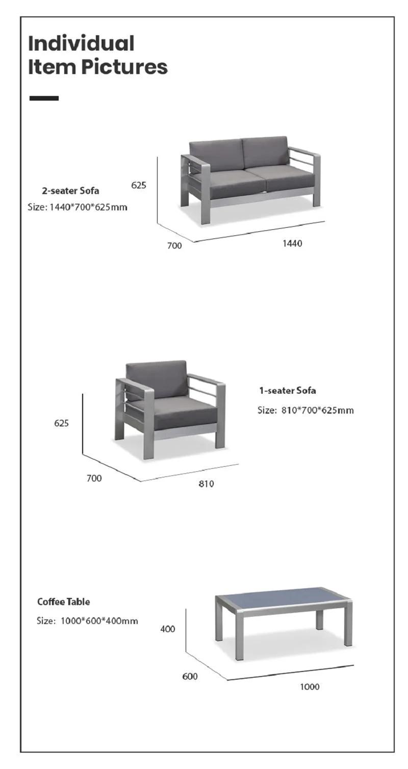 Holiday Home Resort Aluminum Modular Modern Sectional Garden Sofa Outdoor Couch Set