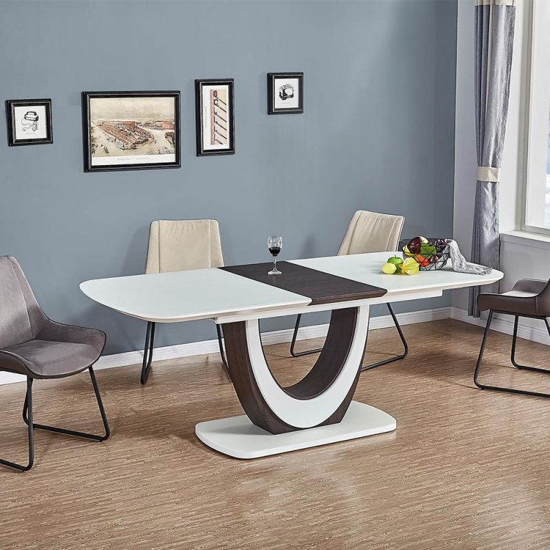 Modern Extendable Home Hotel Furniture MDF Top Stainless Steel Dining Table