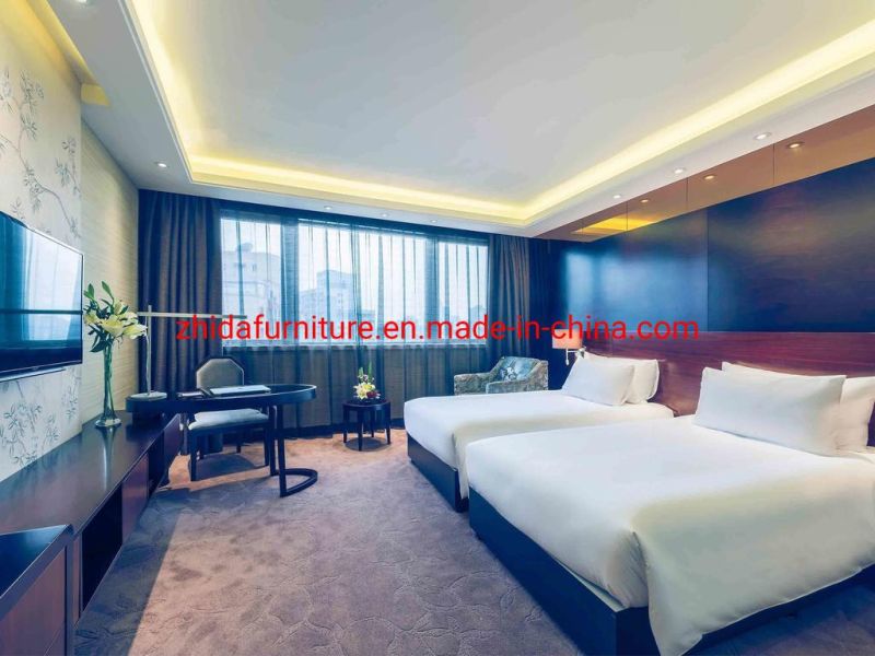 5 Star Commercial Hotel Bedroom Furniture King Size Bed with Bed End Stool China Manufacturer for Hilton VIP Room