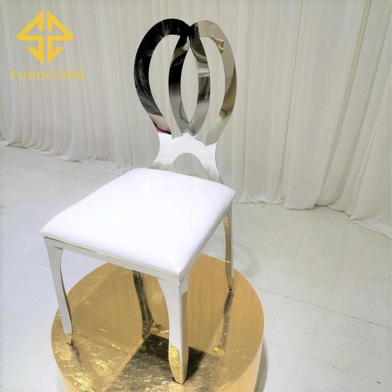 Chinafurniture Modern Design Stainless Steel Metal Legs White Sponge Seat High Round Back Dining Chair for Wedding Banquet